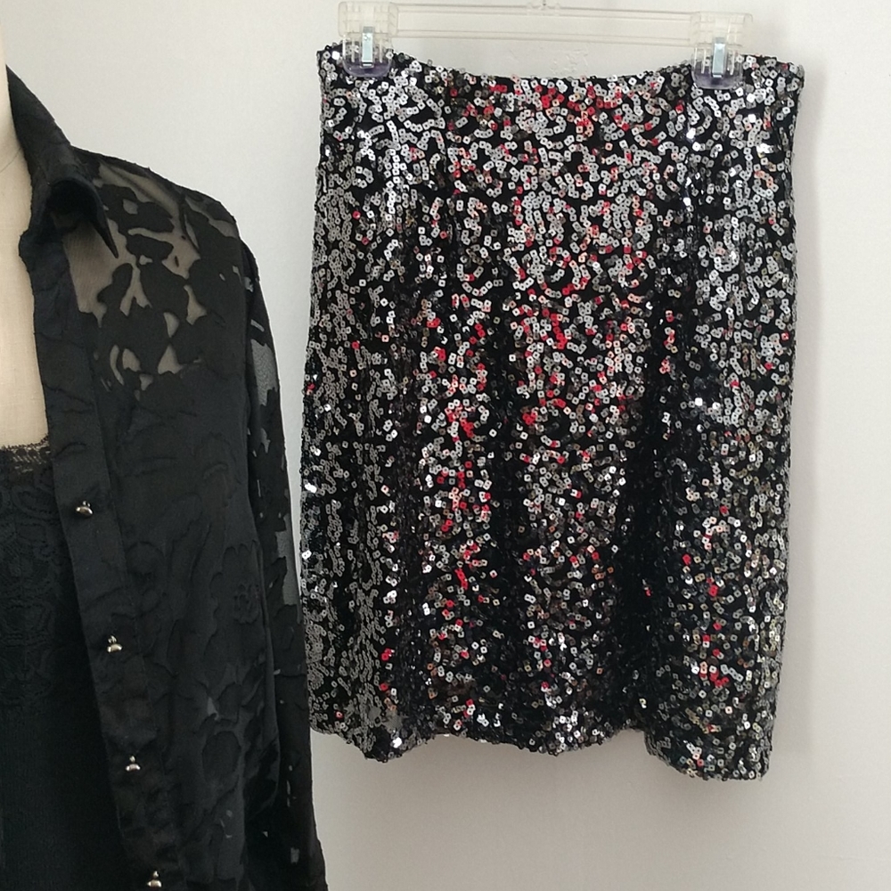 #3 Sequinned Black & Silver Skirt probably TAHARI NWOT